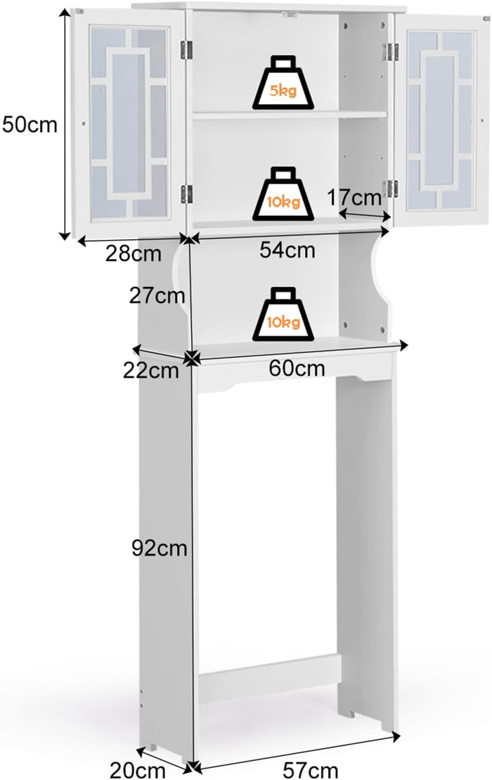 Mobile per Lavatrice, Organizzatore Bagno con 3 Mensole, Scaffale per Bagno con Mensola Interna Regolabile e 2 Ante, Salva Spazio per il Bagno (Bianco)