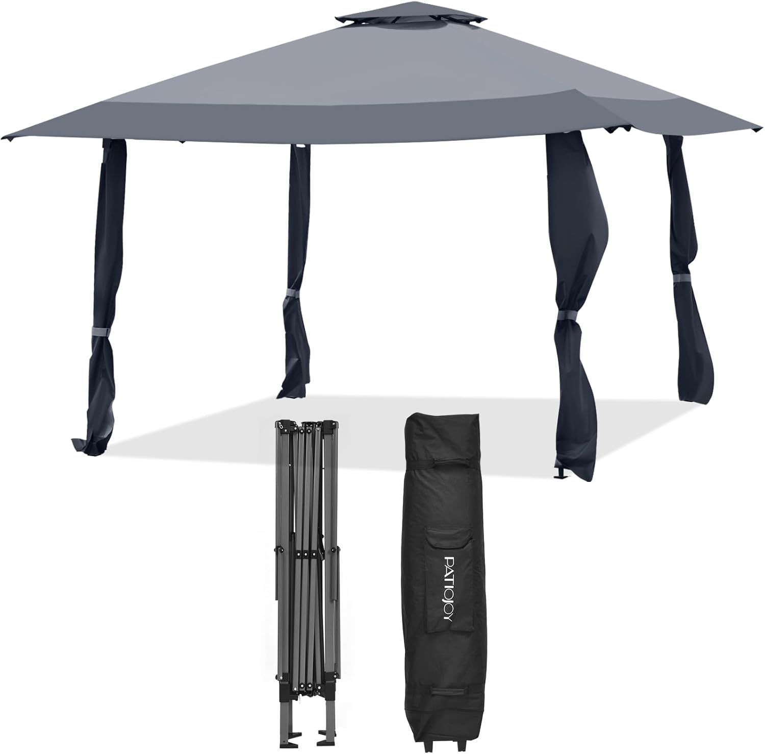 Gazebo da Giardino 3,95 x 3,95 M, Gazebo da Esterno con Tetto a 2 Livelli e 3 Altezze Regolabili, con Borsa,Tessuto Oxford, Ideale per Feste, Barbecue, Giardino, Spiaggia (Grigio)