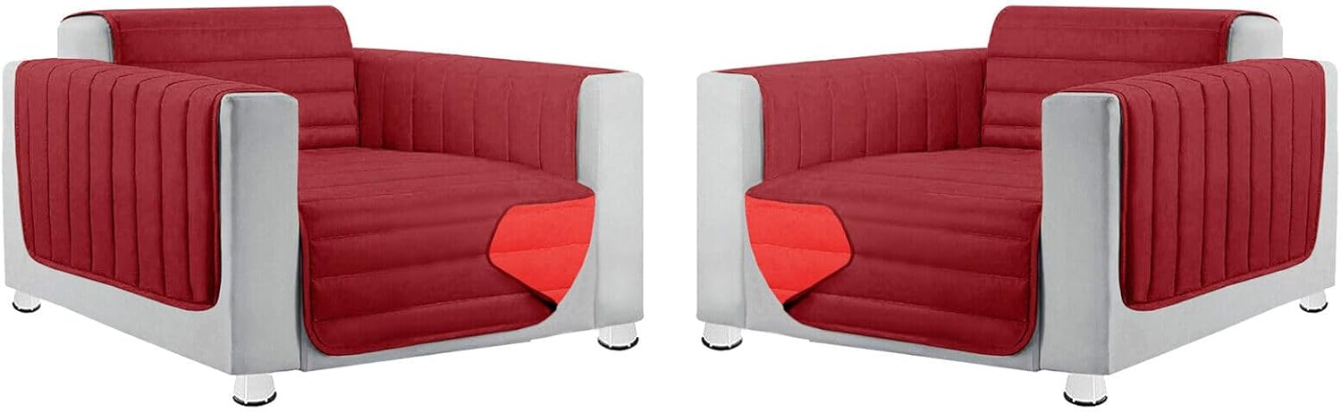 Coppia Set 2 Pezzi Copripoltrona Universale Imbottito Morbido Double Face Elegante Rosso