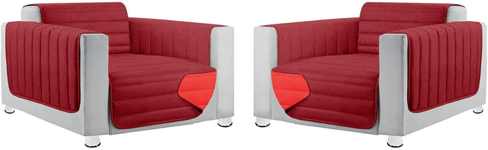 Coppia Set 2 Pezzi Copripoltrona Universale Imbottito Morbido Double Face Elegante Rosso