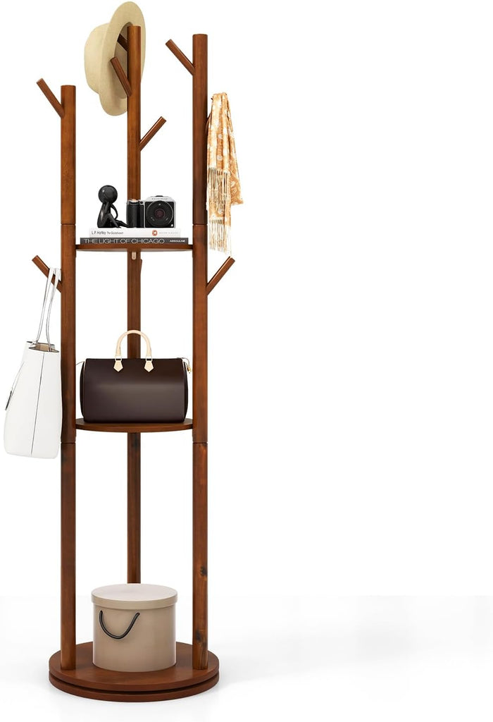 Attaccapanni girevole a forma di albero, Appendiabiti con 3 Ripiani e 9 Ganci, Appendiabiti 167 cm per Ingresso Salotto Camera da Letto