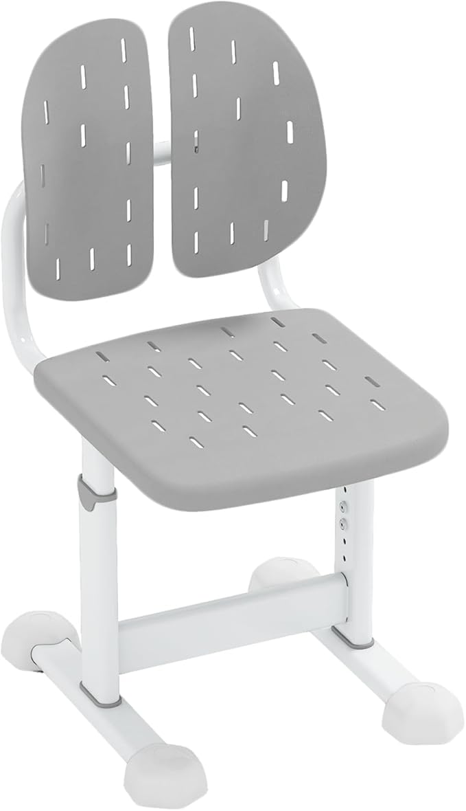 Sedia per Bambini 3+ Anni, Poltrona Ergonomica con Doppi Supporti Dorsali e Seduta Traspirante e Struttura in Metallo Resistente, Sedia Regolabile in Altezza per Camera da Letto (Grigio)