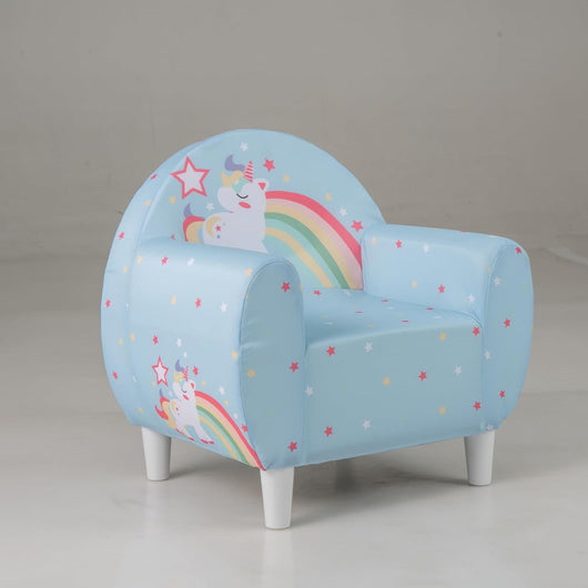 Divano per Bambini a Forma di Unicorno 55 x 40 x 55cm, Poltrona Imbottita con Tessuto Elastico Traspirante e Riempimento in Spugna, Mobile Moderno per Cameretta (Blu)