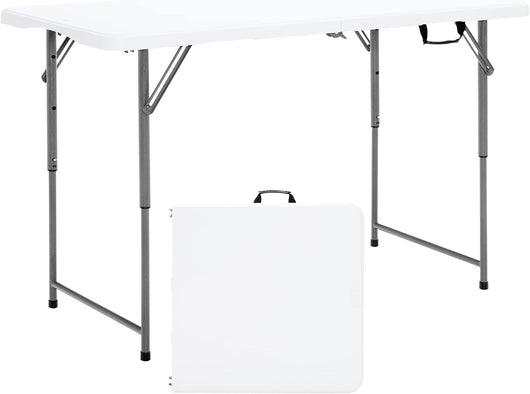 Tavolo Pieghevole, Tavolo da Picnic Portatile con Altezza Regolabile a 3 Livelli e Maniglia, Utilizzabile all’Interno ed all’Esterno, Ideale per Campeggio, Matrimonio e Festa