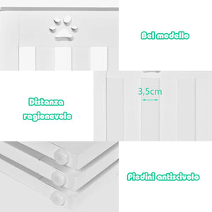 Cancello di Legno per Animali Domestici, Cancello Pieghevole per Cani con Cerniere Fessibili a 360° e 3 Pannelli, Cancello 60 cm da Interno per Casa Scale e Porta d’Ingresso, Bianco