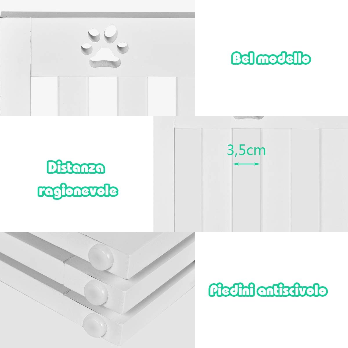 Cancelletto di Sicurezza Pieghevole, Barriera per Animali Domestici, in Legno, 4 Pannelli, 203 x 60 x 1,5 cm (Bianco)