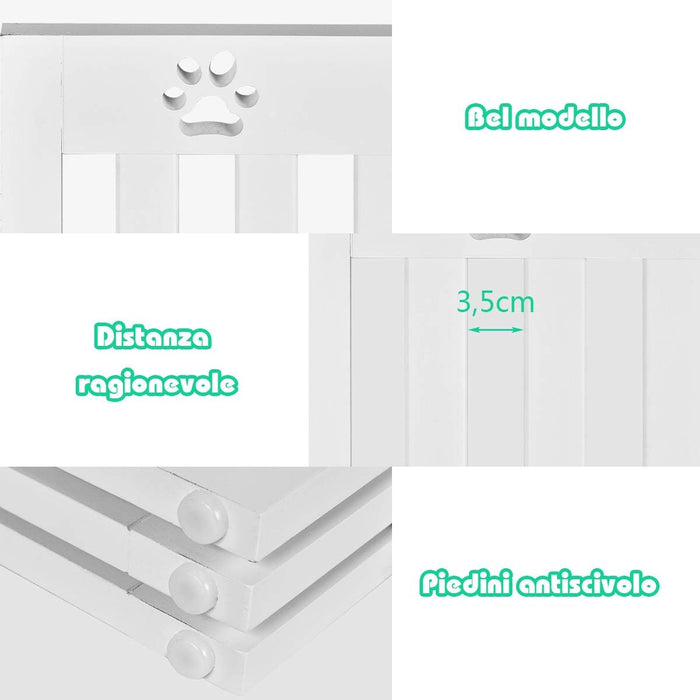 Cancelletto di Sicurezza Pieghevole, Barriera per Animali Domestici, in Legno, 4 Pannelli, 203 x 60 x 1,5 cm (Bianco)
