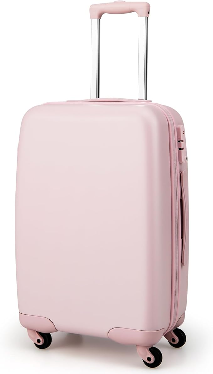 Valigia da Viaggio con Ruote Girevoli, Valigia Trolley con Manico Regolabile in Altezza, Guscio Rigido in PC, 38 x 22 x 57 cm (Rosa)