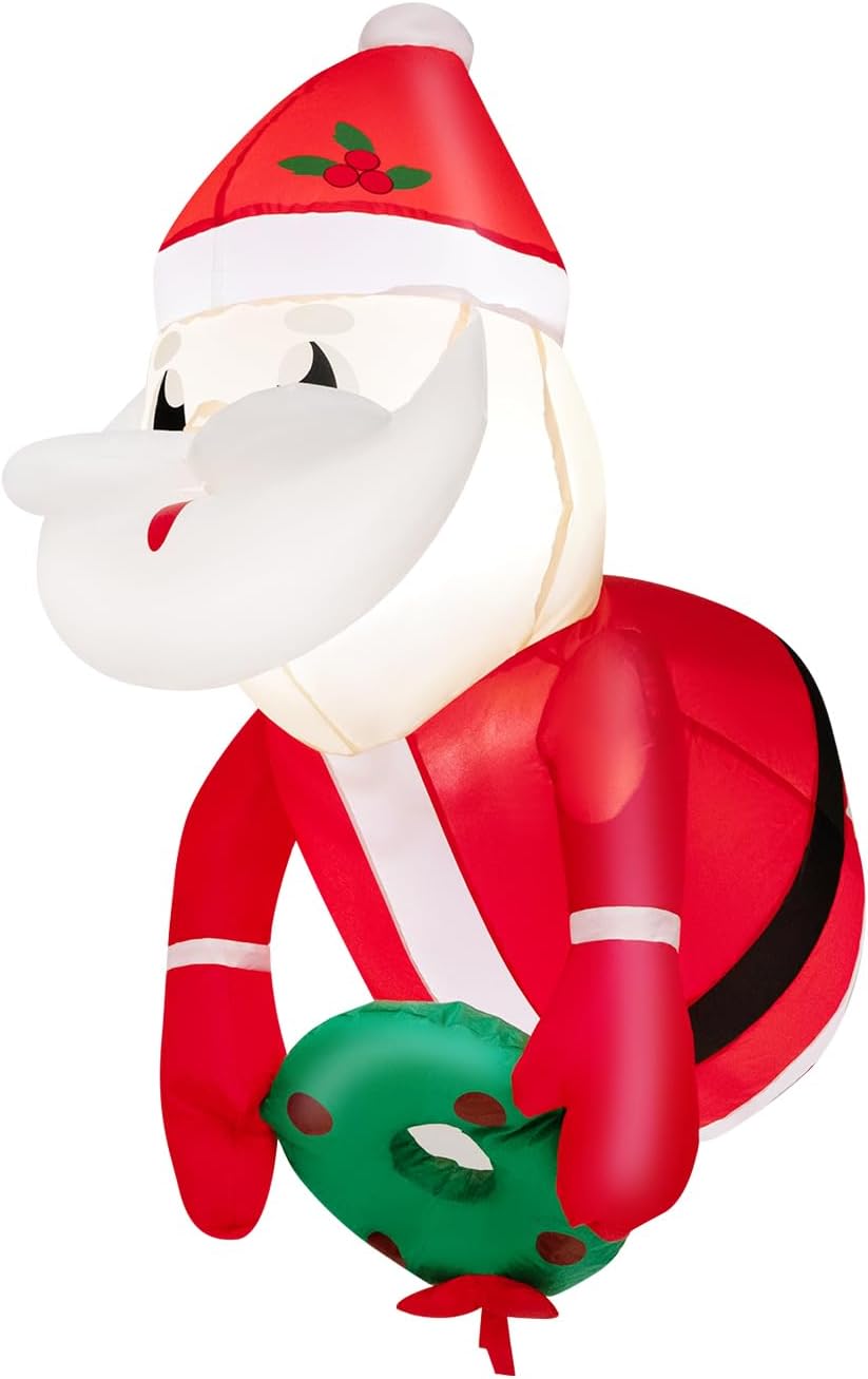 Babbo Natale Gonfiabile da 100 cm che Esce dalla Finestra, Decorazioni Natalizie Gonfiabili Appese alle Finestre con Luci LED Incorporate, per Feste, Interni, Esterni, Giardino