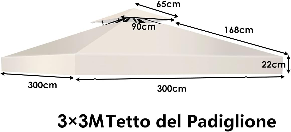 Tetto di Ricambio per Gazebo da Giardino Copertura di Ricambio Gazebo 3 x 3 m (Beige)