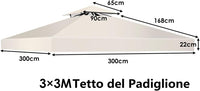 Tetto di Ricambio per Gazebo da Giardino Copertura di Ricambio Gazebo 3 x 3 m (Beige)