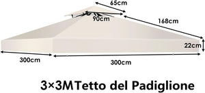 Tetto di Ricambio per Gazebo da Giardino Copertura di Ricambio Gazebo 3 x 3 m (Beige)
