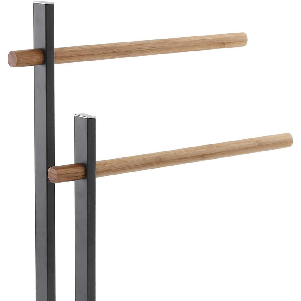 Piantana porta asciugamani bagno 2 bracci in bamboo 22x31xh.81 cm acciaio nero