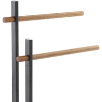 Piantana porta asciugamani bagno 2 bracci in bamboo 22x31xh.81 cm acciaio nero