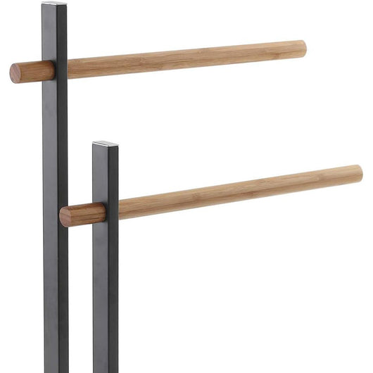 Piantana porta asciugamani bagno 2 bracci in bamboo 22x31xh.81 cm acciaio nero