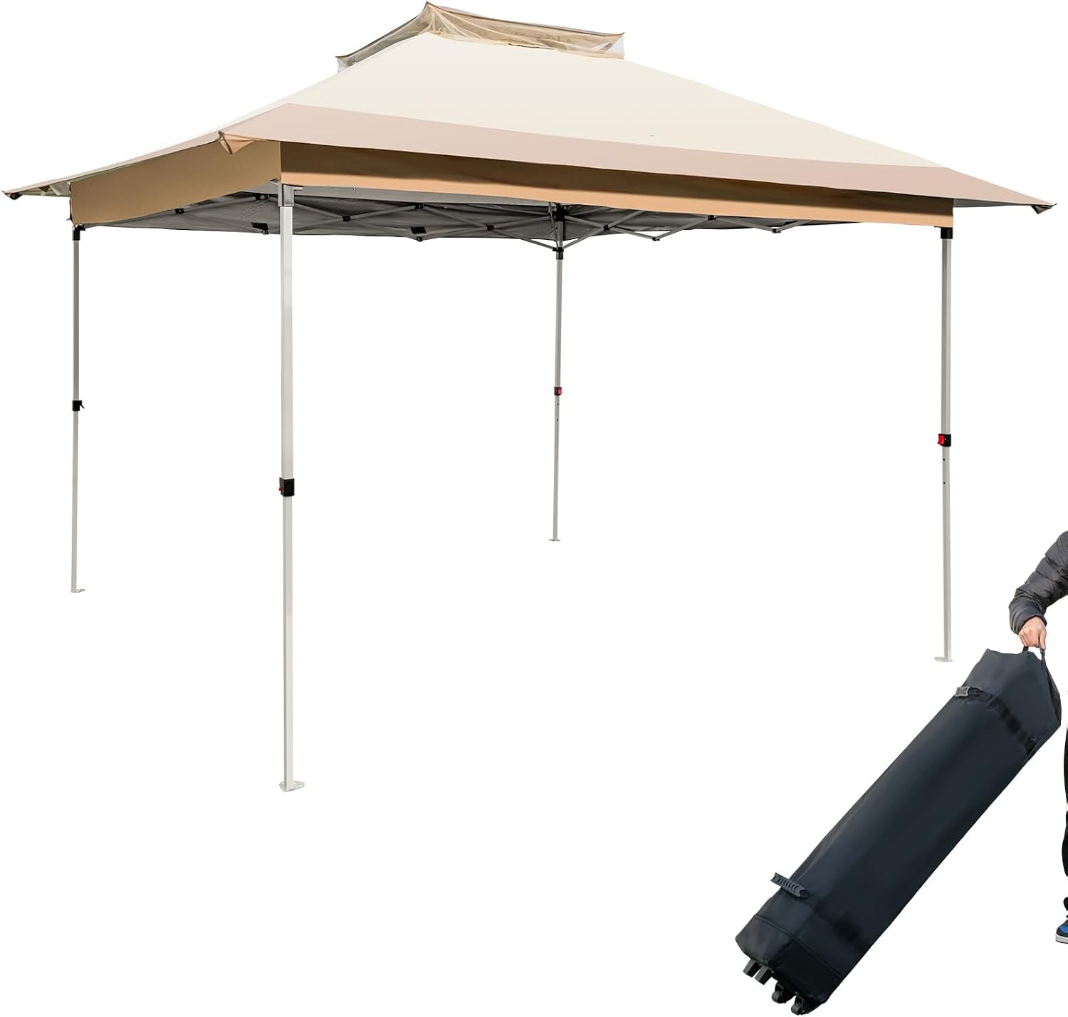 Gazebo Pieghevole da Giardino 3,6 x 3,6m, Gazebo Pop-up con Borsa da Trasporto con Ruote, Regolabile in Altezza, per Feste, Barbecue, Giardino e Spiaggia (Senza Rete)
