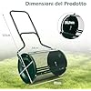 Spandiconcime a Rullo, Rullo da Giardino con Impugnatura Pratica Chiusure Laterali e Rete in Metallo per Concimazione e Semina, Spandiconcime per Prato e Giardino (41 x 60 cm Verde)
