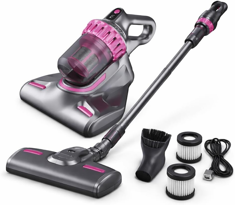 Aspirapolvere Senza Fili 4 in 1 Ricaricabile 100W, Scopa Elettrica Wireless Senza Sacco con Luce UV-C Antiacaro, Display LCD, 3 Velocità, Filtro EPA Lavabile, Autonomia 45 Min, Accessori Inclusi.