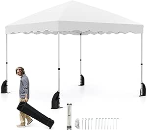 Gazebo Pop-up da Esterno 3 x 3 m, Gazebo Pieghevole con Borsa con Ruote, 8 Picchetti, 4 Ancore, 4 Corde Antivento, 4 Sacchi di Sabbia, Tendone Impermeabile per Eventi Commerciali (Bianco)