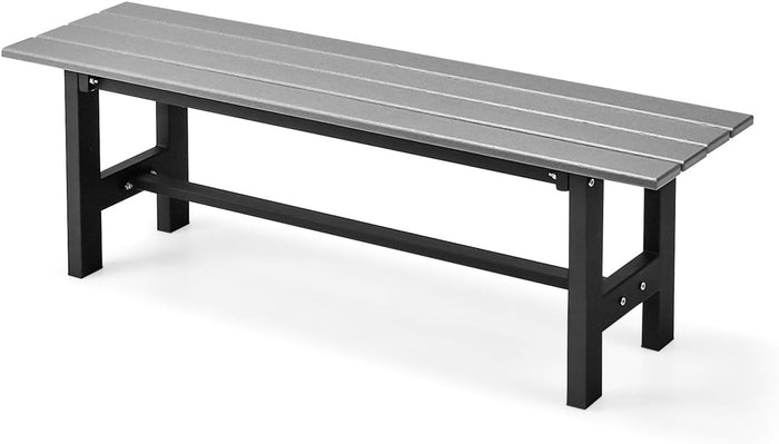 Panchina da Esterno con Sedile HDPE, Panca da Giardino con Telaio in Metallo Verniciato a Polvere, Panchina da Giardino, Parco e Balcone, Portata 300 kg, 120 x 36 x 40,5 cm (Grigio)