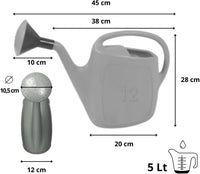 Annaffiatoio universale in plastica, beccuccio lungo, impugnatura comoda per interno ed esterno 5lt