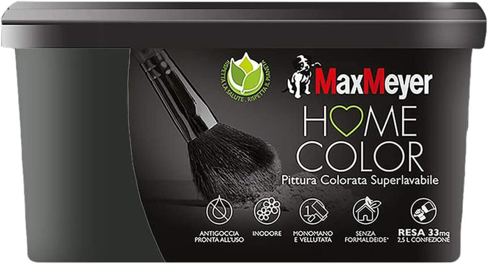 Idropittura Colorata Superlavabile per Interni HomeColor, Colore Nero, 2.5L