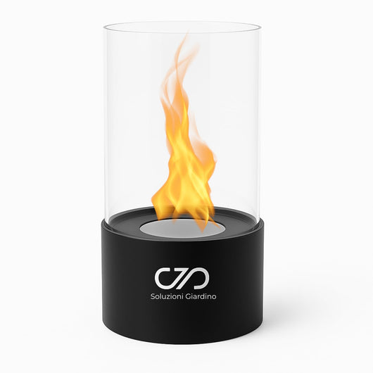 Camino Bioetanolo da Tavolo cilindrico 12,5x12,5x26 cm – Bruciatore Bioetanolo portatile in vetro e acciaio inox per interno ed esterno