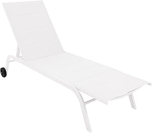 Lettino prendi sole in acciaio e tessuto con ruote diametro 12cm Cleo colore Bianco