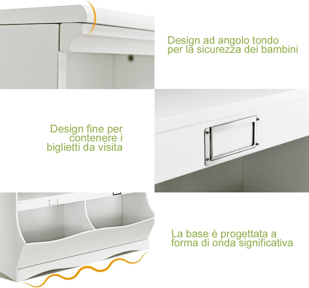Mobile Porta Giocattoli e Libri in Legno, Libreria per Bambini in Legno con 4 Scomparti, Libreria Multiuso per Bambini da Cameretta, 105 x 39,5 x 83,5 cm, Bianco