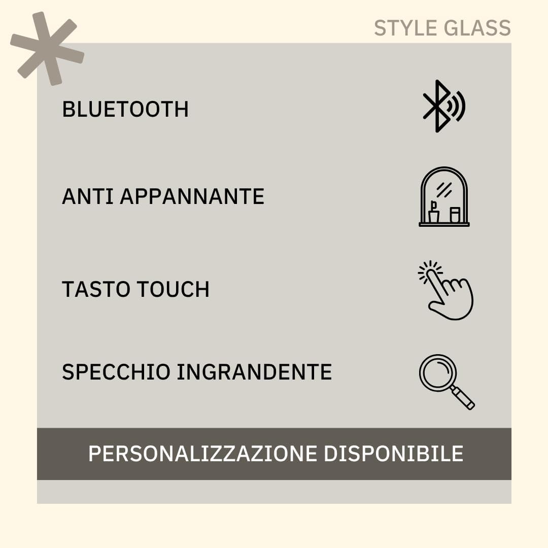 Specchio Bagno PERLA 100x70 cm, da Parete con Lampada Led Superiore, Senza Cornice Rettangolare Moderno, Luce Naturale, Design Home Decor