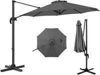 Ombrellone da Esterno 294 cm, Ombrellone con Rotazione a 360°, 5 Angoli di Inclinazione Regolabili, Base a Forma di Croce, 8 Stecche, Ombrellone per Giardino, Piscina, Cortile