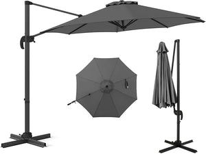 Ombrellone da Esterno 294 cm, Ombrellone con Rotazione a 360°, 5 Angoli di Inclinazione Regolabili, Base a Forma di Croce, 8 Stecche, Ombrellone per Giardino, Piscina, Cortile