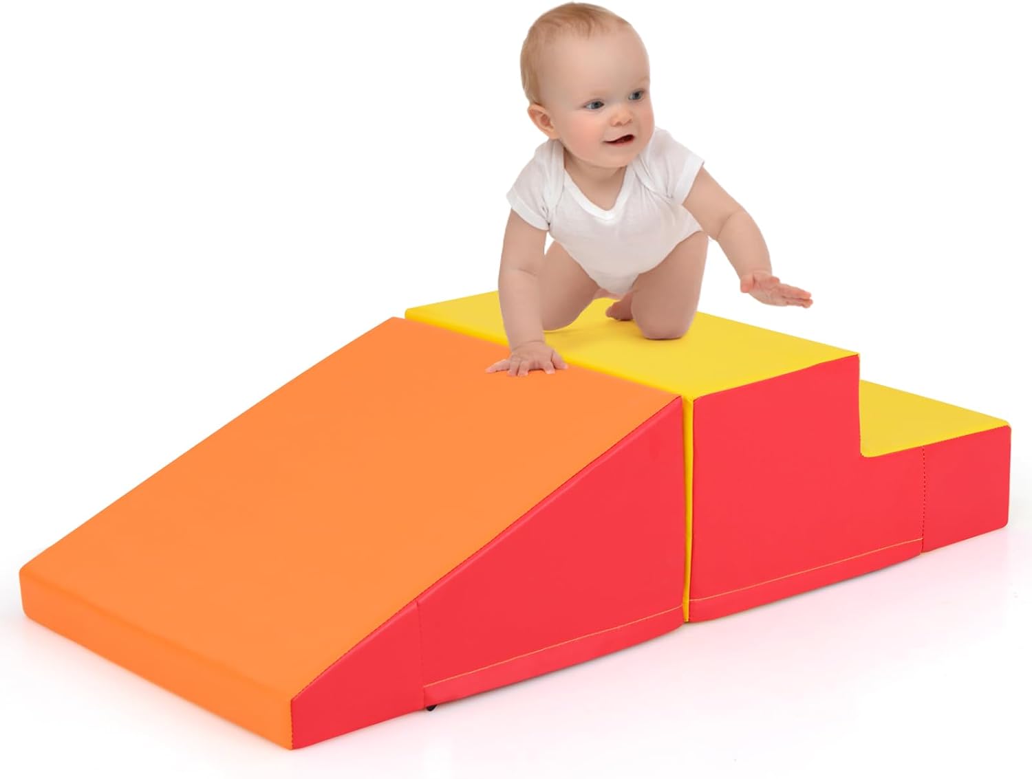 Set di 2 Blocchi per Gattonare e Arrampicare per Neonati e Bambini, Set di Blocchi di Schiuma Morbida per Gioco Attivo Interno, Set di Gioco Morbido per Sviluppo dei Bambini (Giallo e rosso)