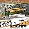Panchina da Giardino in Metallo e Legno, Panca da Esterno con Braccioli Curvi e Schienale Attraente, Panca Ergonomica per 3 Persone da Balcone, Cortile e Patio, Portata 213 kg (Rosa piccola)