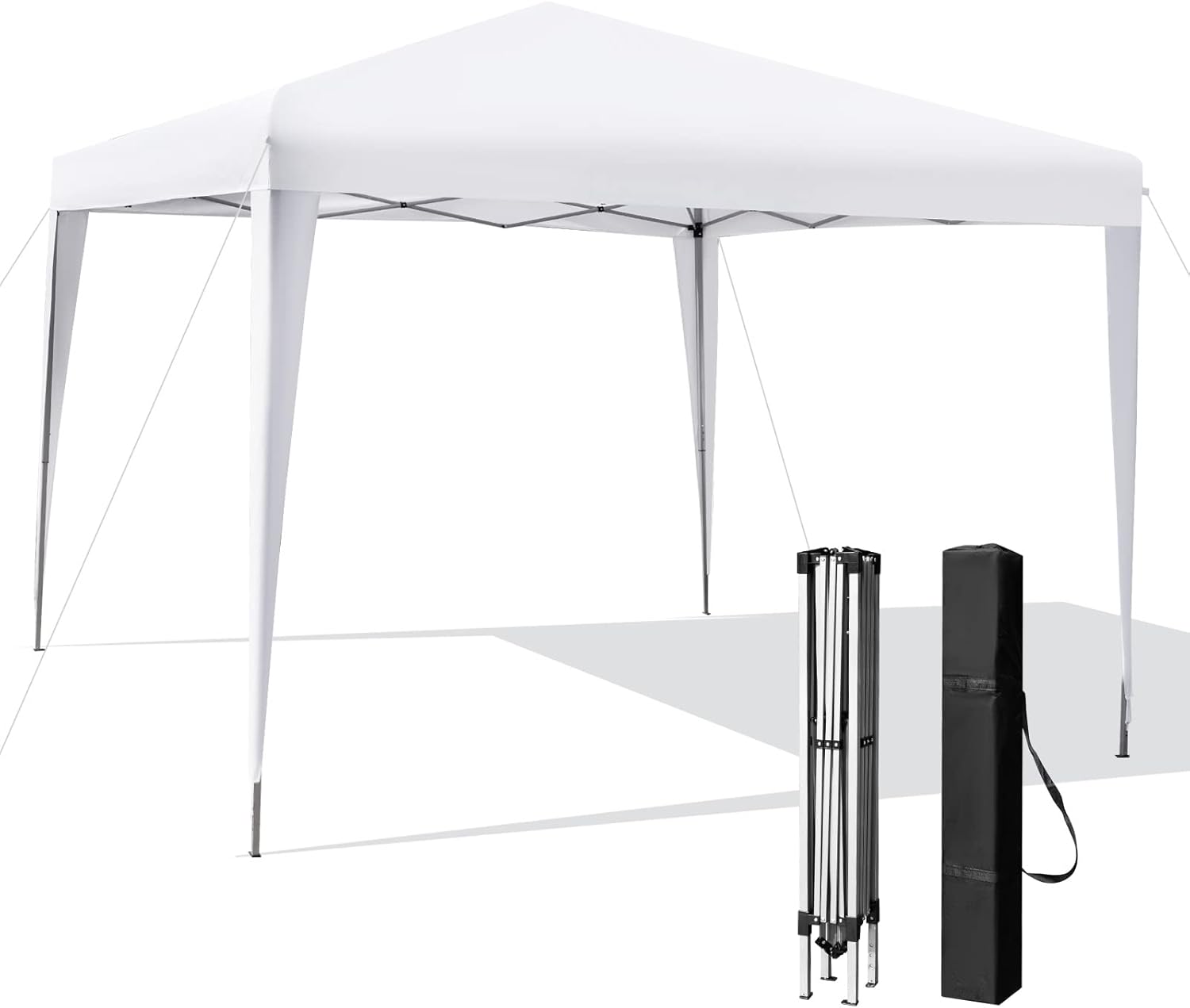 Gazebo Pieghevole da Giardino 295 x 295 cm, Gazebo Pop Up Impermeabile e Potezione Solare, Regolabile in Altezza, con Borsa da Trasporto, per Feste, Barbecue, Giardino e Spiaggia (Bianco)