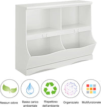 Mobile Porta Giocattoli e Libri in Legno, Libreria per Bambini in Legno con 4 Scomparti, Libreria Multiuso per Bambini da Cameretta, 105 x 39,5 x 83,5 cm, Bianco