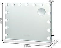 Specchio per Trucco Illuminato con 15 Lampadine Luci LED, Specchio da Toeletta Controllo Touch, per Scrivania Muro, 3 Modalit¨¤ di Colore, con Altoparlante Bluetooth USB, 58x48 cm