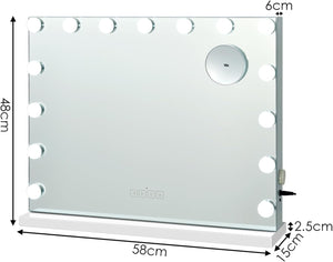 Specchio per Trucco Illuminato con 15 Lampadine Luci LED, Specchio da Toeletta Controllo Touch, per Scrivania Muro, 3 Modalit¨¤ di Colore, con Altoparlante Bluetooth USB, 58x48 cm