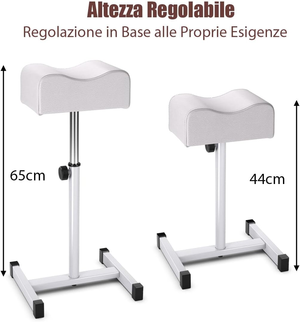 Poggiapiedi Pedicure Manicure, Sgabello Pedicure Estetista Regolabile in Altezza, Poggia Piedi per Pedicure con Cuscino Spesso (Bianco)
