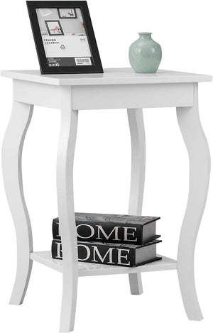 Comodino, Comodino da Divano a 2Livelli, Tavolino per la Camera da Letto, Capacità di peso di 17 kg, 40 x 40 x 60 cm (2, bianco)