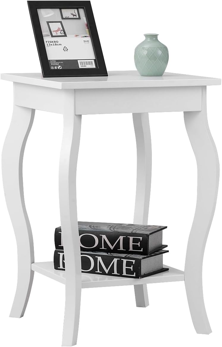 Comodino, Comodino da Divano a 2Livelli, Tavolino per la Camera da Letto, Capacità di peso di 17 kg, 40 x 40 x 60 cm (2, bianco)