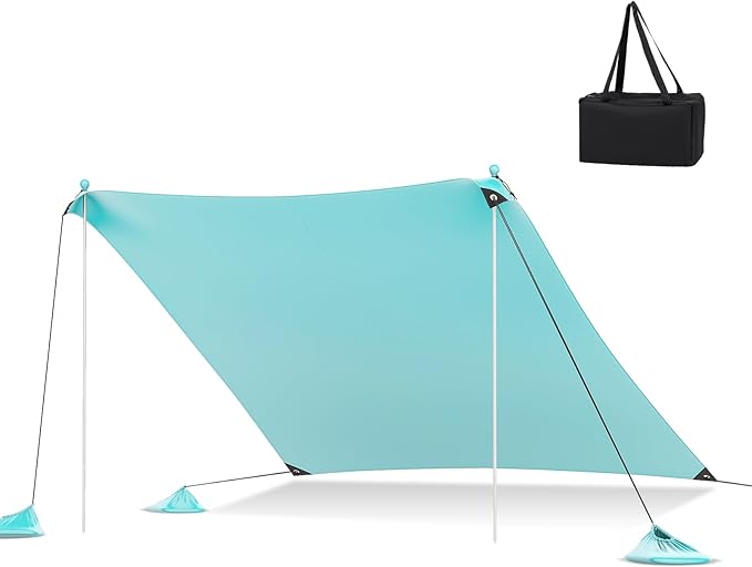 Tenda da Spiaggia Portatile, Tenda Protezione dai Raggi UV, con 4 Sacchetti di Sabbia, Borsa per il Trasporto, Parasole per 4-8 Persone, 300 x 300 x 200 cm (Verde)