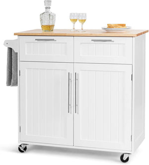 Carrello da Cucina, Isola da Cucina con Cassetti Portaoggetti e Armadietti, Ruote Universali e Portasciugamani, Ideale per Casa Ristorante Bar