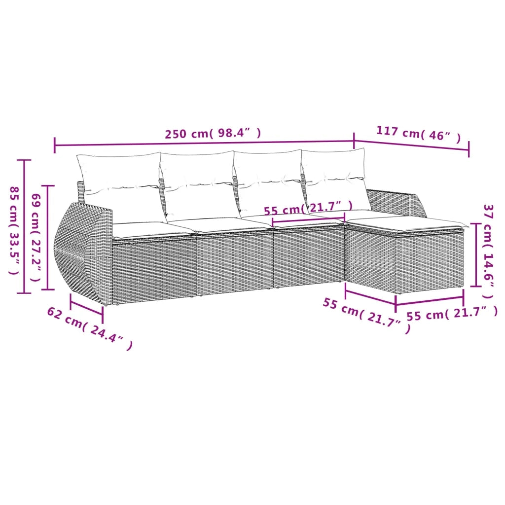 Set Divani da Giardino 5 pz | Set Salotto da Giardino con Cuscini in Polyrattan Nero