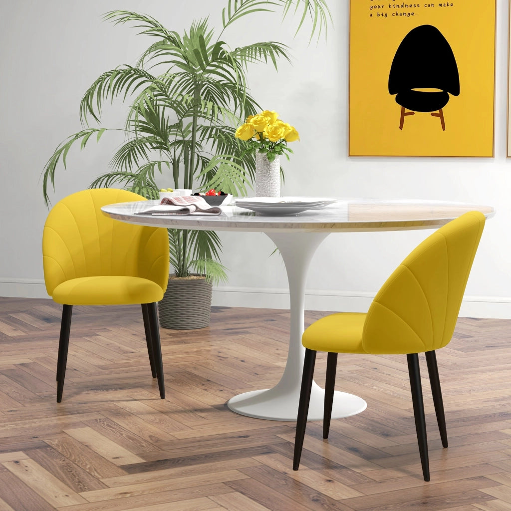 Set 2 Sedie Design Nordico 52x54x79 cm Tessuto Effetto Velluto Giallo