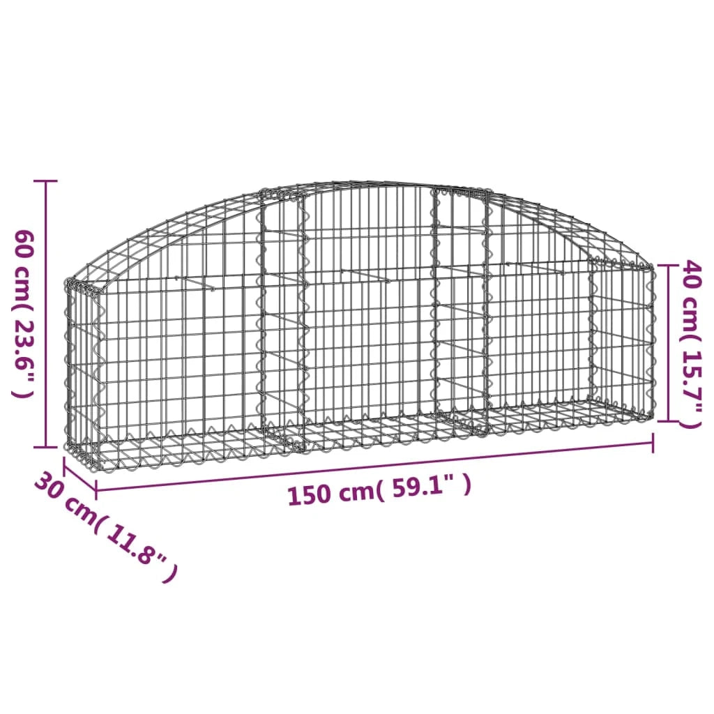 Cesto gabbione recinzione a gabbia muro di contenimento ad arco 150 x 30 x 40/60 cm ferro zincato argento 02_0039977