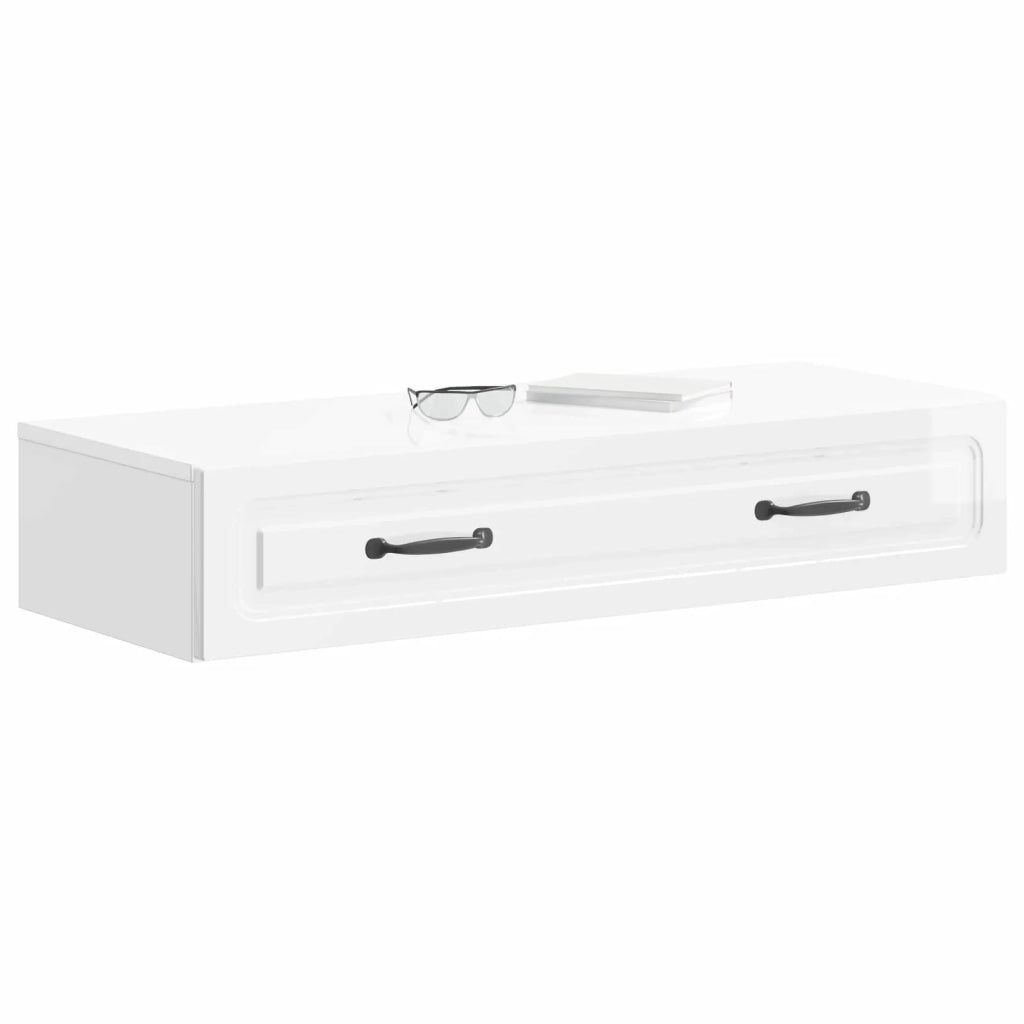 Tavolino da Parete Laterale Bianco Lucido 87,5 x 34,5 x 17 cm 899349