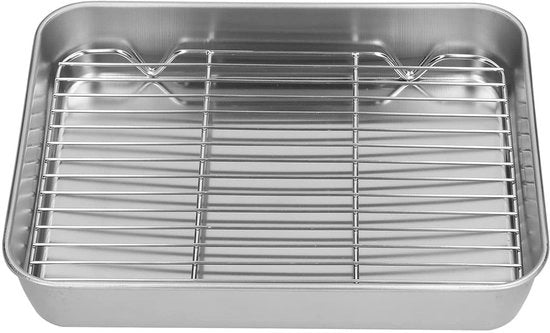 Piastra di cottura in acciaio inossidabile - Forma rettangolare con rivestimento antiscivolo - Forma con molla - Adatto per forno/barbecue - 23,5x17,5x5 cm