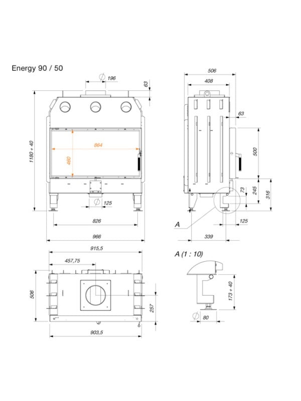 Inserto per camino a legna - Energy 90x50 (19,0 kW) ECO