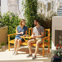 Panchina da Giardino 153x56x91 cm con Tavolino Centrale Sollevabile e Braccioli in Legno Marrone Chiaro